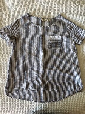 Christian Siriano Linen Blue and White Boxy Blouse